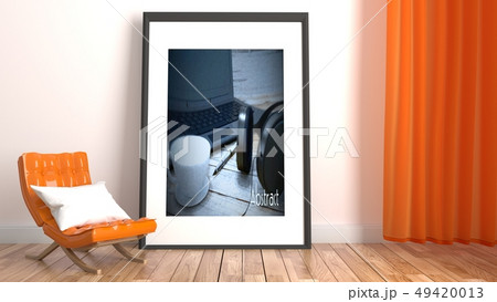 Modern living room interior with orange sofa 49420013