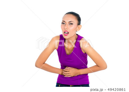 Woman suffering from abdominal pain 49420861