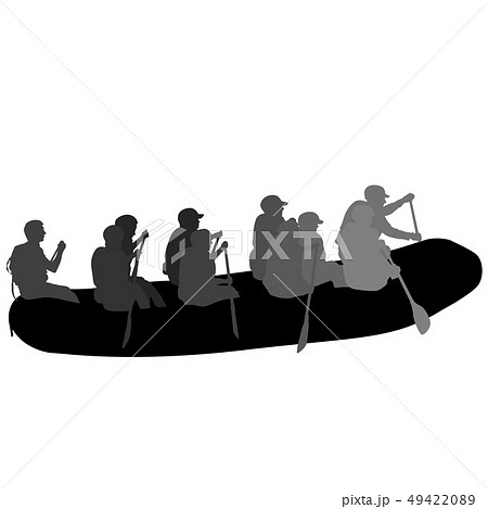 Silhouette Descent On A River Water Rafters On Aのイラスト素材 4942