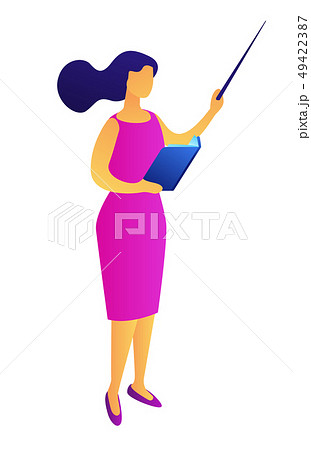Female teacher with a book and a pointer isometric 3D illustration. 49422387