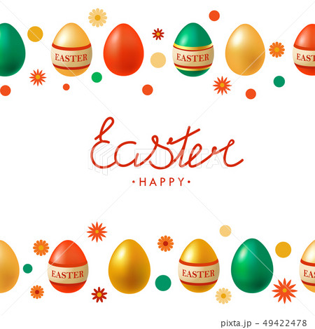 Easter card with lettering bright flowers and painted eggs. Happy Easter. EPS 10 49422478