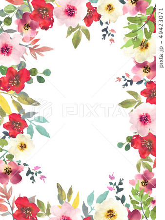 Hand drawn watercolor bouquet with place for your text. Design for card, invitation. Floral frame. 49423071