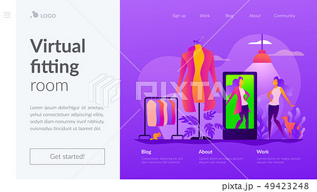 Virtual fitting room vector landing page template. Virtual fitting room vector landing page template. 49423248