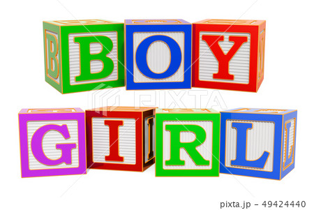 Boy and girl words from ABC alphabet blocks Boy and girl words from ABC alphabet blocks 49424440