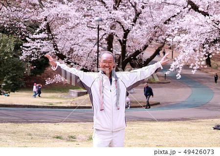 桜の公園で体操するシニア 桜の公園で体操するシニア 49426073