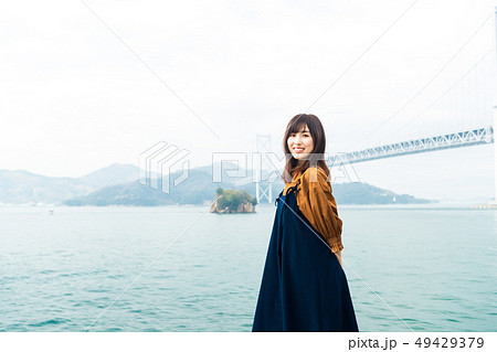 女子旅 しまなみ海道 瀬戸内海の写真素材