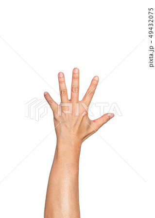 Back side of a man's arm stretching out with palm Back side of a man's arm stretching out with palm 49432075
