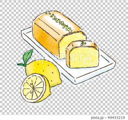 手描きイラスト　ミニ色紙　夏喫茶／レモンケーキ 水彩タッチのレモンケーキのイラスト素材 [FYI01822035