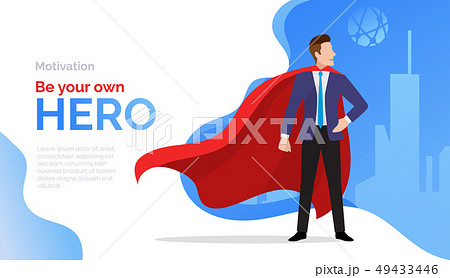 Superhero, motivate poster with businessman in red cloak, success, business achievement, promotion 49433446
