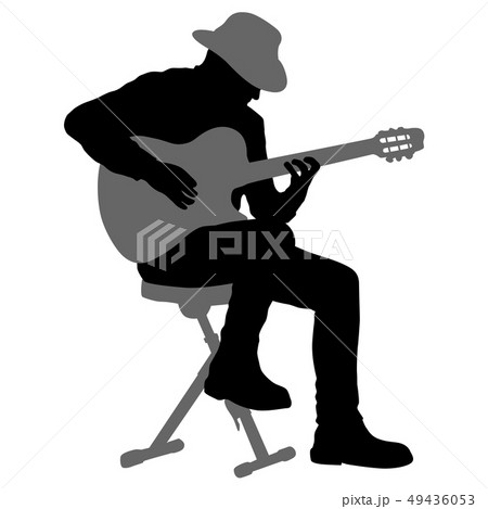 Silhouette musician plays the guitar on a white 49436053