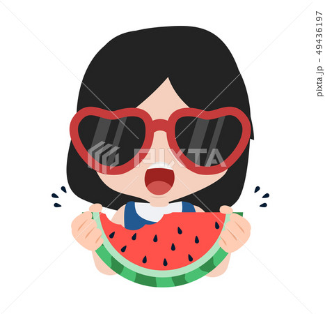 Cute girl eat fresh watermelon bite Cute girl eat fresh watermelon bite 49436197