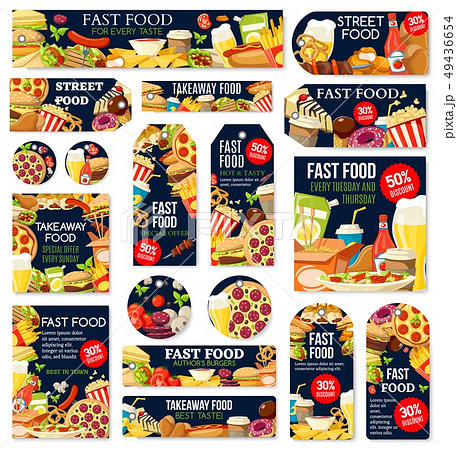 Fast food junk meal and drink labels and tags 49436654