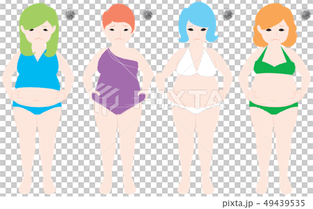 Women who are worried about pinching the meat of their stomach with both hands Women who are worried about pinching the meat of their stomach with both hands 49439535
