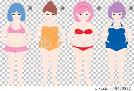 Women who are worried about pinching the meat of their stomach with both hands Women who are worried about pinching the meat of their stomach with both hands 49439537