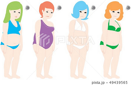 太った体にがっかりしている女性たちのイラスト素材