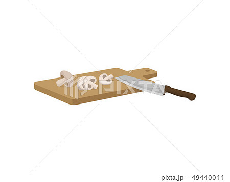 Knife and mushrooms on board on white background. Knife and mushrooms on board on white background. 49440044