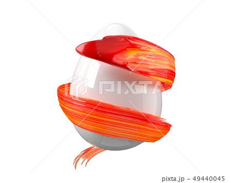 red and yellow mixed paint stroke flowing around easter egg. 3d illustration 49440045