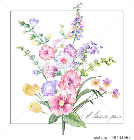 透明水彩 水彩画 花のイラスト素材