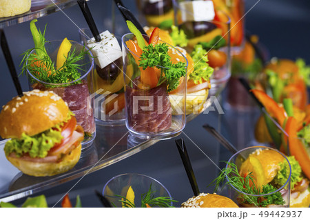 Mini canapes with cheese salads meat and seafood i 49442937