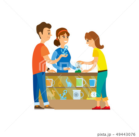 People at Souvenirs Shop Buying Products Items 49443076