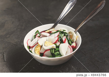Vegetable vegan salad of ramson, radish, green Vegetable vegan salad of ramson, radish, green 49443766