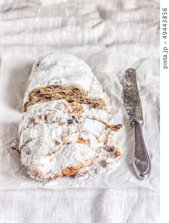 A close-up shot of traditional Christmas stollen A close-up shot of traditional Christmas stollen 49443856