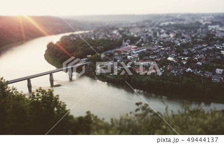 Sunset landscape on Zalishchyky on the bank of the 49444137
