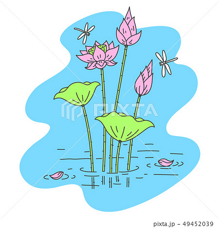 simple outline Lotus flower with dragonfly 49452039
