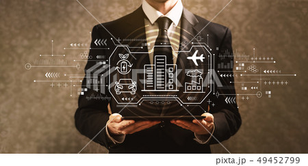 Smart city concept with businessman Smart city concept with businessman 49452799