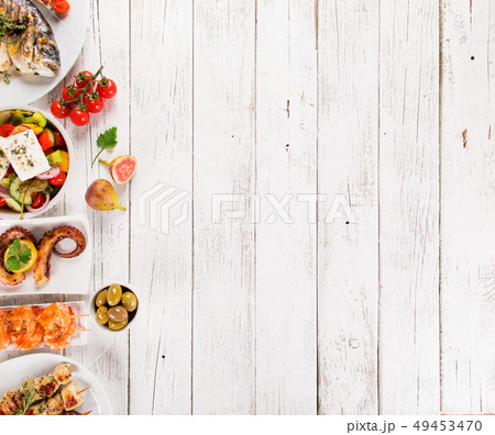 Greek food background. Traditional different greek dishes , top view. 49453470