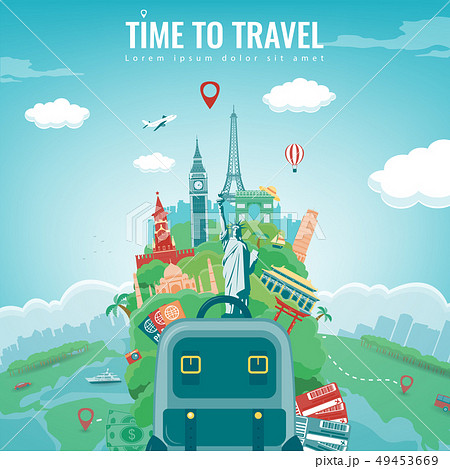 Travel composition with famous world landmarks. Travel and Tourism concept. Vector Travel composition with famous world landmarks. Travel and Tourism concept. Vector 49453669