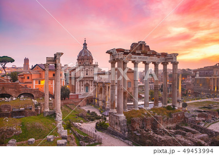 Ancient ruins of Roman Forum at sunrise, Rome, Italy 49453994
