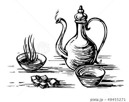 Oriental tea engraving Oriental tea engraving 49455271