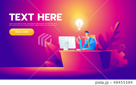 Happy businessman working at his desk and creating a lot of idea bulbs. Business idea concept Happy businessman working at his desk and creating a lot of idea bulbs. Business idea concept 49455394