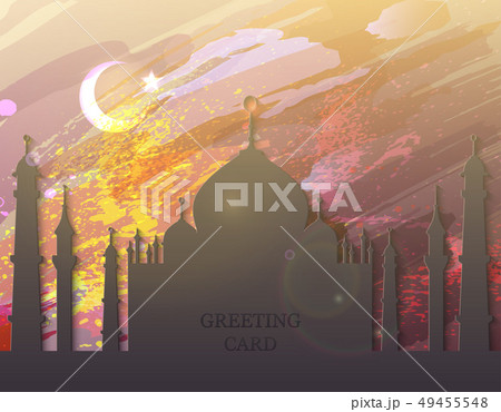 Eid al fitr card - watercolor, mosque 49455548
