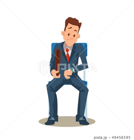 Man in Suit Sit on Chair Wait for Job Interview 49456595