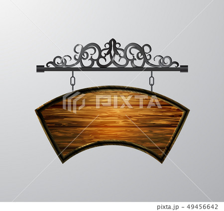 hanging, wooden Board vector, wooden object for text. 49456642