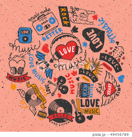 Love Music Round Pattern Vector Illustration のイラスト素材