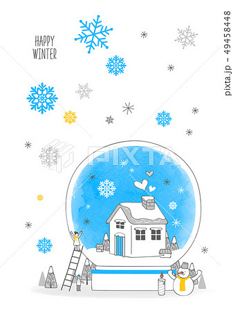 家 雪だるま 目のイラスト素材