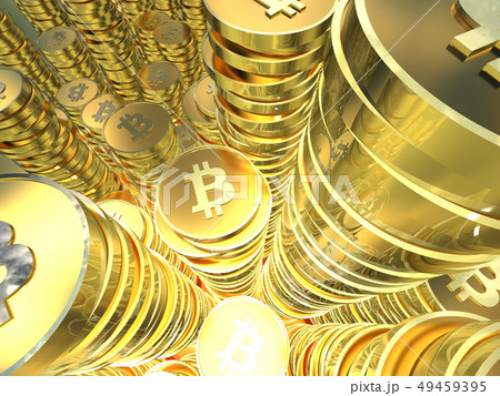 Cg 3d イラスト 立体 コイン 山積み ビジネス 投資 経済 景気 高騰 ゴールド ビットコインのイラスト素材