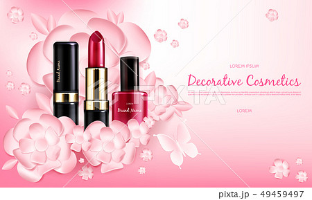 Banner with a female collection of makeup cosmetics Banner with a female collection of makeup cosmetics 49459497