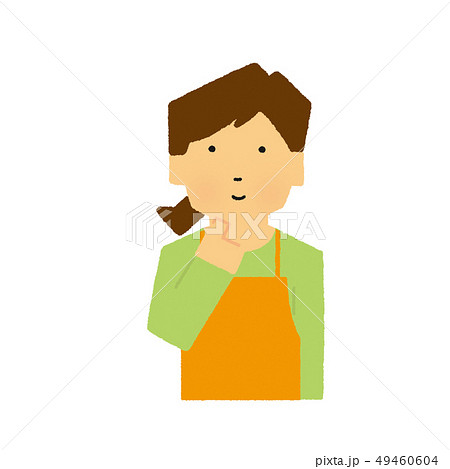 主婦、ママ、エプロン、考える、悩む、（シンプルタッチ） 49460604