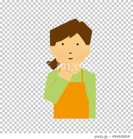 主婦、ママ、エプロン、考える、悩む、（シンプルタッチ） 49460604