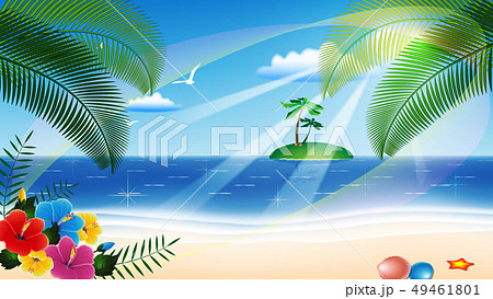 壁紙16x9 夏の海とハイビスカス のイラスト素材 49461801 Pixta