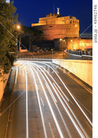 Castel Sant Angelo Rome night light trail Castel Sant Angelo Rome night light trail 49462746