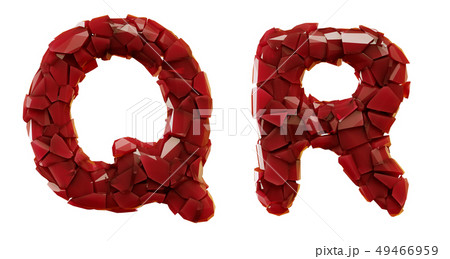 Letter set Q, R made of 3d render plastic shards red color. 49466959