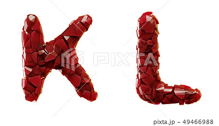 Letter set K, L made of 3d render plastic shards red color. 49466988