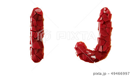 Letter set I, J made of 3d render plastic shards red color. 49466997