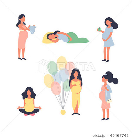 Pregnant woman. Pregnancy vector illustration set. Yoga, walk, sleep, baby shower and other Pregnant woman. Pregnancy vector illustration set. Yoga, walk, sleep, baby shower and other 49467742