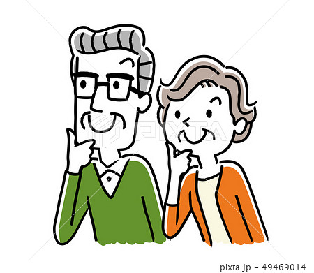 考えるシニア夫婦のイラスト素材